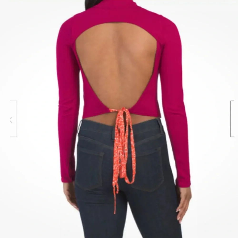 Free People Edge of Town Open Back Crop Top Pink Magenta Size Large